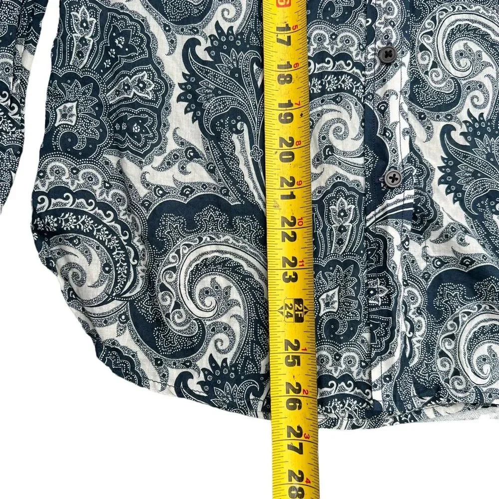 J Crew Collection Shirt Womens Size 2 Button Up‎ Blouse Blue Paisley Long Sleeve - Picture 6 of 14